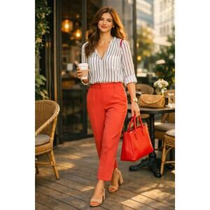 H&M Striped Button Up Blouse Size 6 Roll Tab EUC